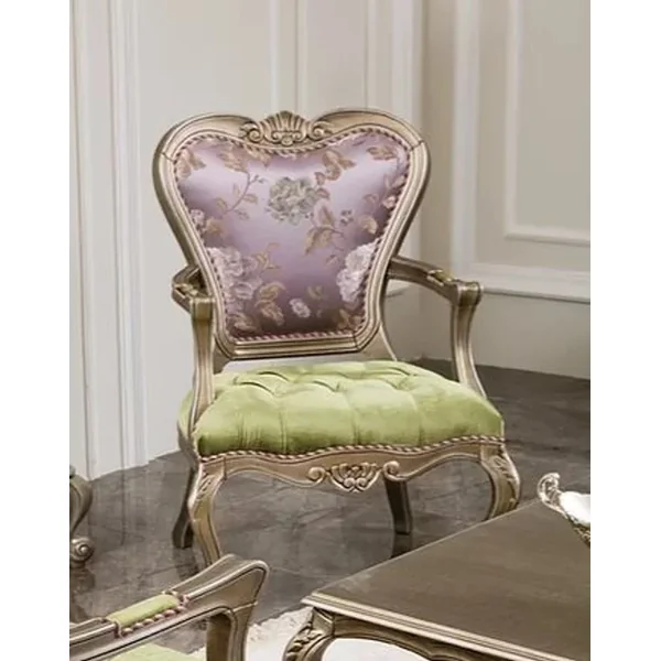 Casa Padrino Luxus Barock Sessel Lila / Grün / Silber 62 x 60 x H. 103 cm - Wohnzimmer Sessel mit Blumenmuster - Edel & Prunkvoll