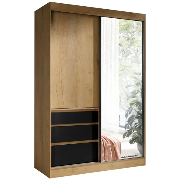 Zweitüriger Schiebeschrank mit Spiegel und Schubladen 140 cm HORIZON
